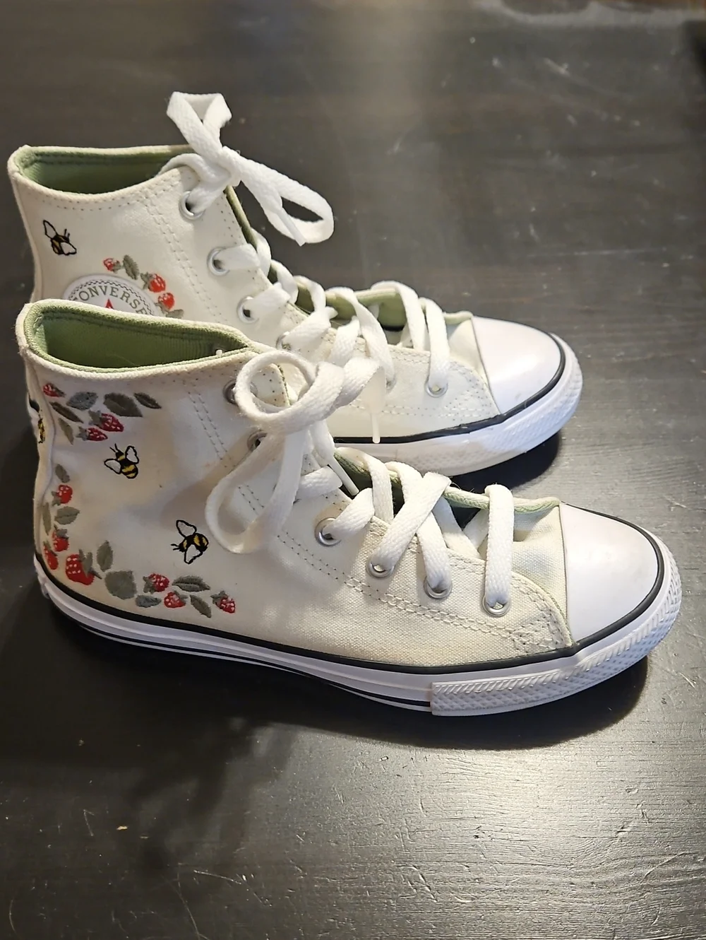 Converse Kids White High-Top Sneakers with Red Floral & Green Lining Big Kid 3